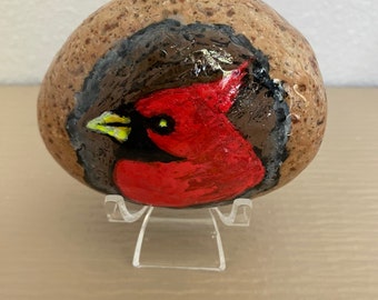 Cardinal Hand painted ROCK ~ STONE ART