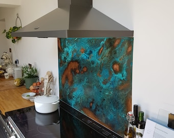 Copper Splashback Weathered Patina backsplash