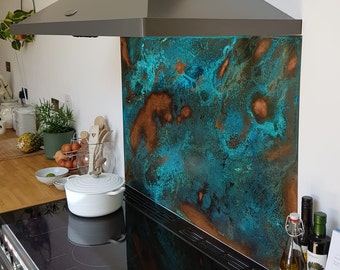 Copper Splashback Weathered Patina backsplash