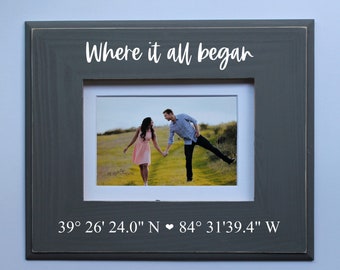 Personalized Engagement Picture Frame 5x7, Engagement Gift, Gift for Couple, Wedding Picture Frame, GPS Coordinates