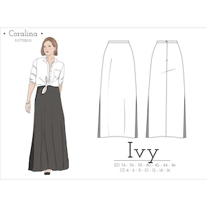 Long A-Line Skirt | Maxi skirt with slits PDF Sewing Pattern | Sizes 4-16 (EU 34-46)
