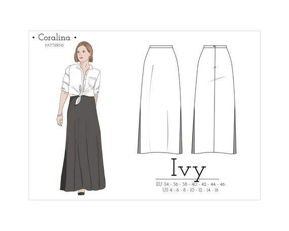 Long A line Skirt Maxi Skirt With Slits PDF Sewing Pattern Sizes 4 16 EU 34 46 Etsy UK
