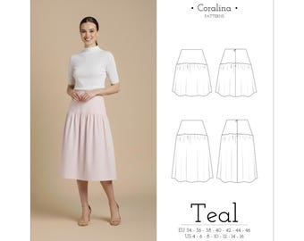 Gathered Skirt With Yoke PDF Sewing Pattern Sizes 4-16 (EU 34-46