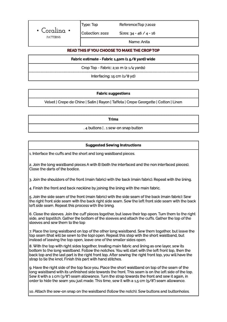 Long Sleeve Wrap Top PDF Sewing Pattern Sizes 416 EU Etsy