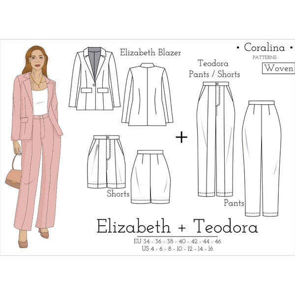 Simple Blazer + Dress Pants PDF Sewing Patterns | Pattern Bundle | Sizes 4-16 (EU 34-46) | Instant Download
