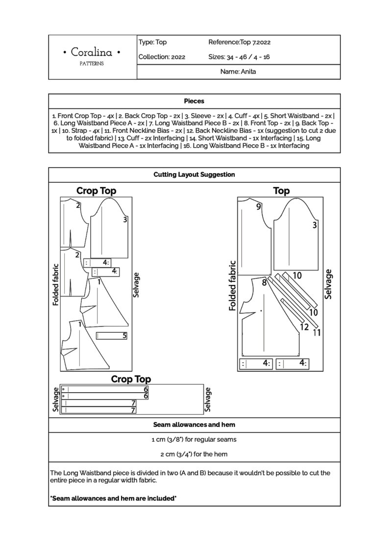 Long Sleeve Wrap Top PDF Sewing Pattern Sizes 416 EU Etsy