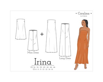 Strapless Slip Dress PDF Sewing Pattern | Sizes 4-16 (EU 34-46) | Two Length Options | Instant Download