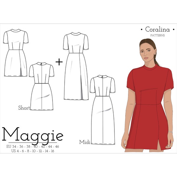 Slit Mini Dress PDF Sewing Pattern | Sizes 4-16 (EU 34-46) | Two length options | Instant Download