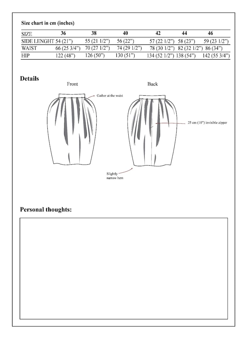Tulip Skirt PDF Sewing Pattern Etsy
