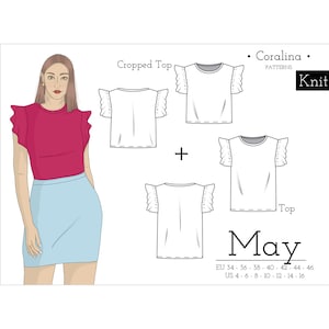 Frill Sleeve T-shirt PDF Sewing Pattern | Sizes 4-16 (EU 34-46) | Two Lenght Options | Instant Download