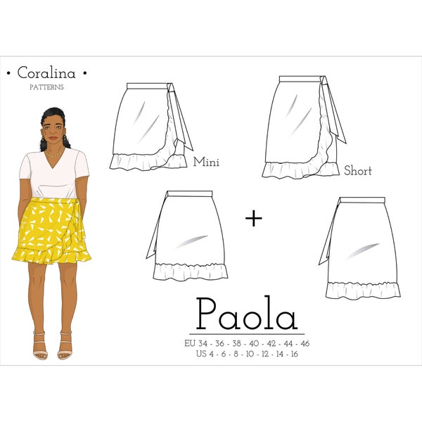 Wrap Tie Front Skirt PDF Sewing Pattern | Sizes 4-16 (EU 34-46) | Two Length Options | Instant Download