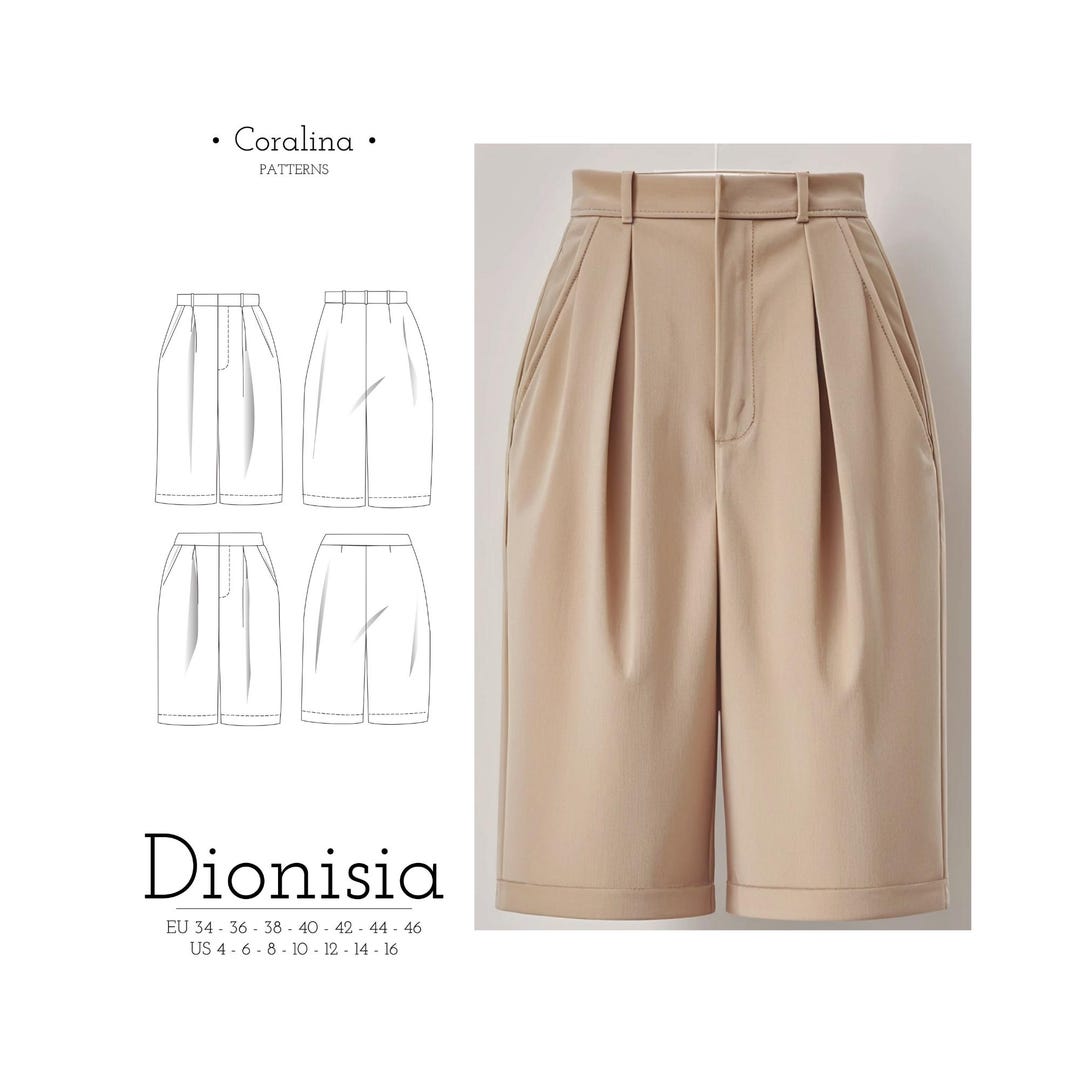 Pantaloncini plissettati con tasche anteriori Cartamodello PDF