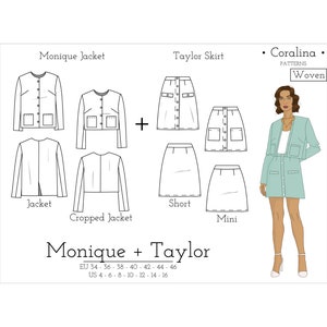 Boxy Tweed Jacket + A-Line Button Front Skirt PDF Sewing Patterns | Sizes 4-16 (EU 34-46) | Pattern Bundle | Instant Download