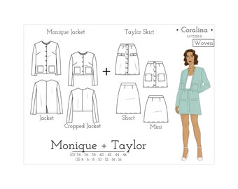 Tweed Jacket & A-Line Skirt Sewing Patterns | Sizes 4-16 (EU 34-46) | (PDF Download)