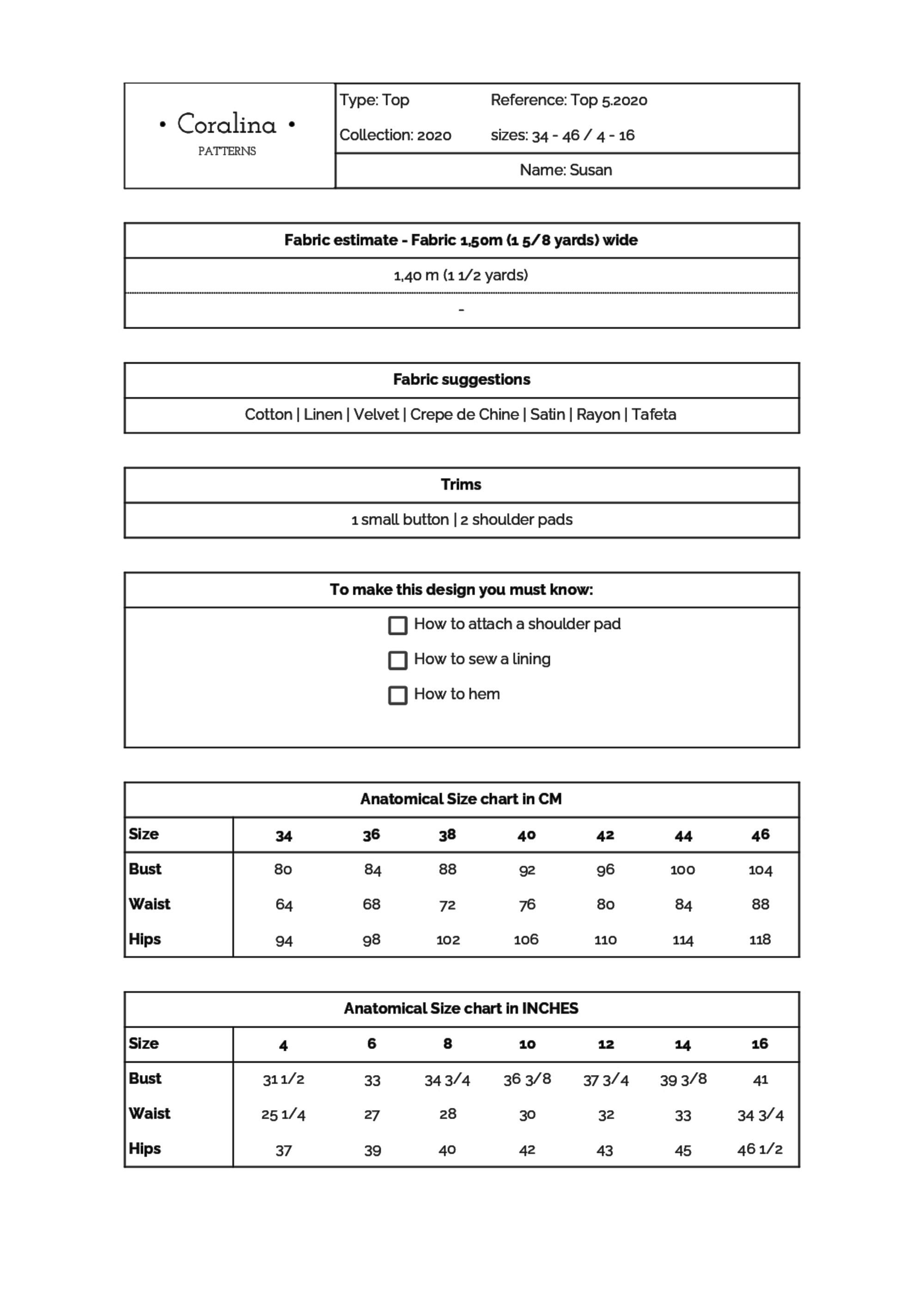 Shoulder Pad Shirt PDF Sewing Pattern | Sizes 4-16 (EU 34-46) | Instant ...