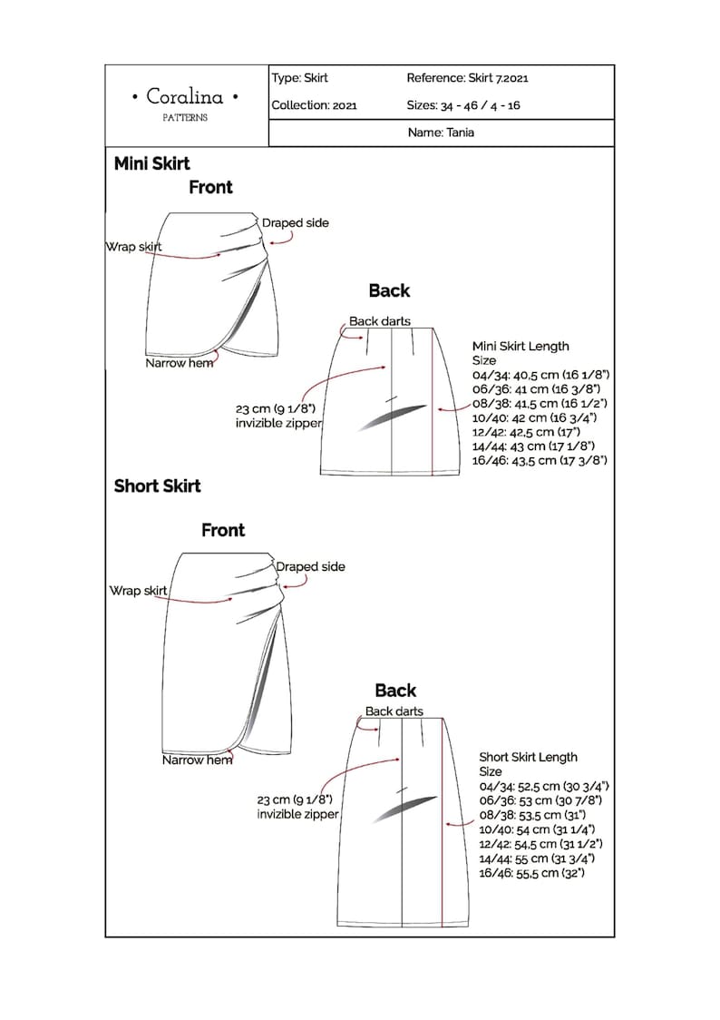 Draped Skirt PDF Sewing Pattern Sizes 416 EU 3446 Two Etsy Australia