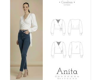 Long Sleeve Wrap Top PDF Sewing Pattern | Sizes 4-16 (EU 34-46) | Instant Download