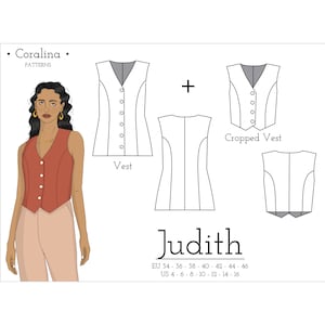 Basic Vest PDF Sewing Pattern | Tailored Waistcoat Pattern | Two Length Options | Sizes 4-16 (EU 34-46) | Instant Download