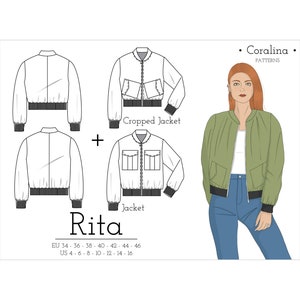 Bomber Jacket PDF Sewing Pattern | Women&#39;s Jacket | Sizes 4-16 (EU 34-46) | Two Length Options | Instant Download