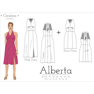 Halter Midi Dress With Slit PDF Sewing Pattern | Short Romantic Gown Pattern | Two Style Options | Sizes 4-16 (EU 34-46) | Instant Download