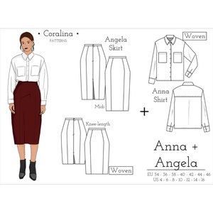 Oversized Shirt Pattern | Pencil Skirt PDF Sewing Pattern | Sizes 4-16 (EU 34-46) | Pattern Bundle | Instant Download