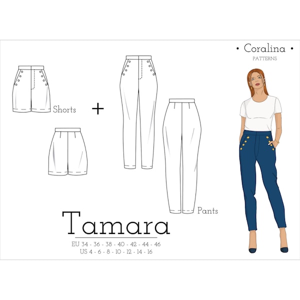 Tapered Dress Pants PDF Sewing Pattern | Trousers With Pockets | Two Length Options | Sizes 4-16 (EU 34-46) | Instant Download