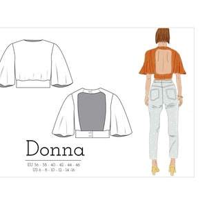 Open back top with bell sleeve PDF Sewing Pattern