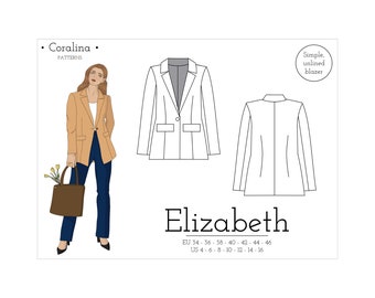 Unlined Blazer PDF Sewing Pattern | Single-breasted Jacket Pattern | Sizes 4-16 (EU 34-46) | Instant Download