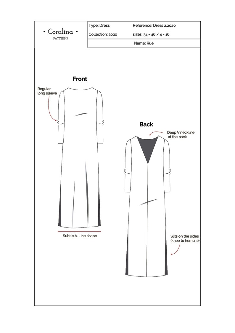 Long Open Back Dress With Long Sleeves PDF Sewing Pattern Etsy