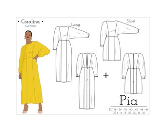 Kimono Sleeve Dress PDF Sewing Pattern | Sizes 4-16 (EU 34-46) | Two length options | Instant Download