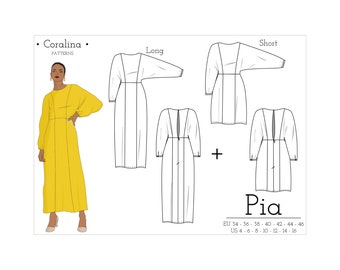 Kimono Sleeve Dress Sewing Pattern | Two Lengths | Sizes 4-16 (EU 34-46) (PDF Pattern)