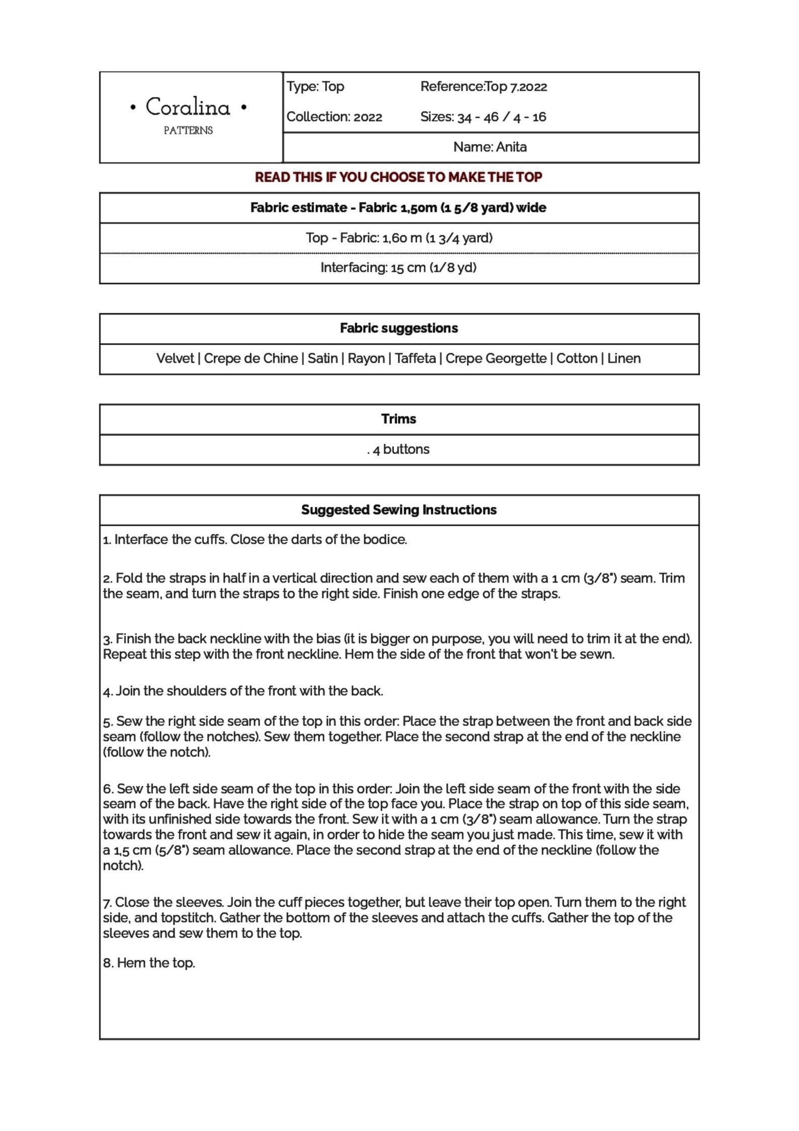 Long Sleeve Wrap Top PDF Sewing Pattern Sizes 416 EU Etsy