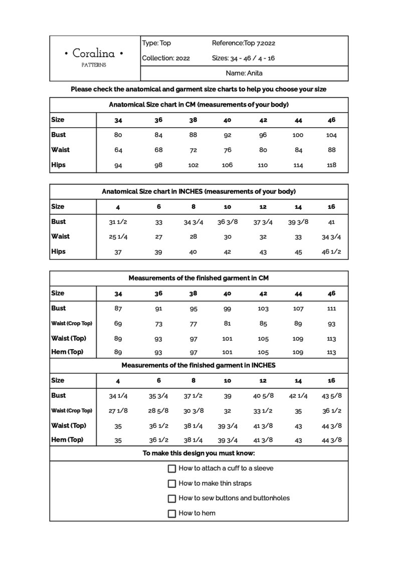 Long Sleeve Wrap Top PDF Sewing Pattern Sizes 416 EU Etsy