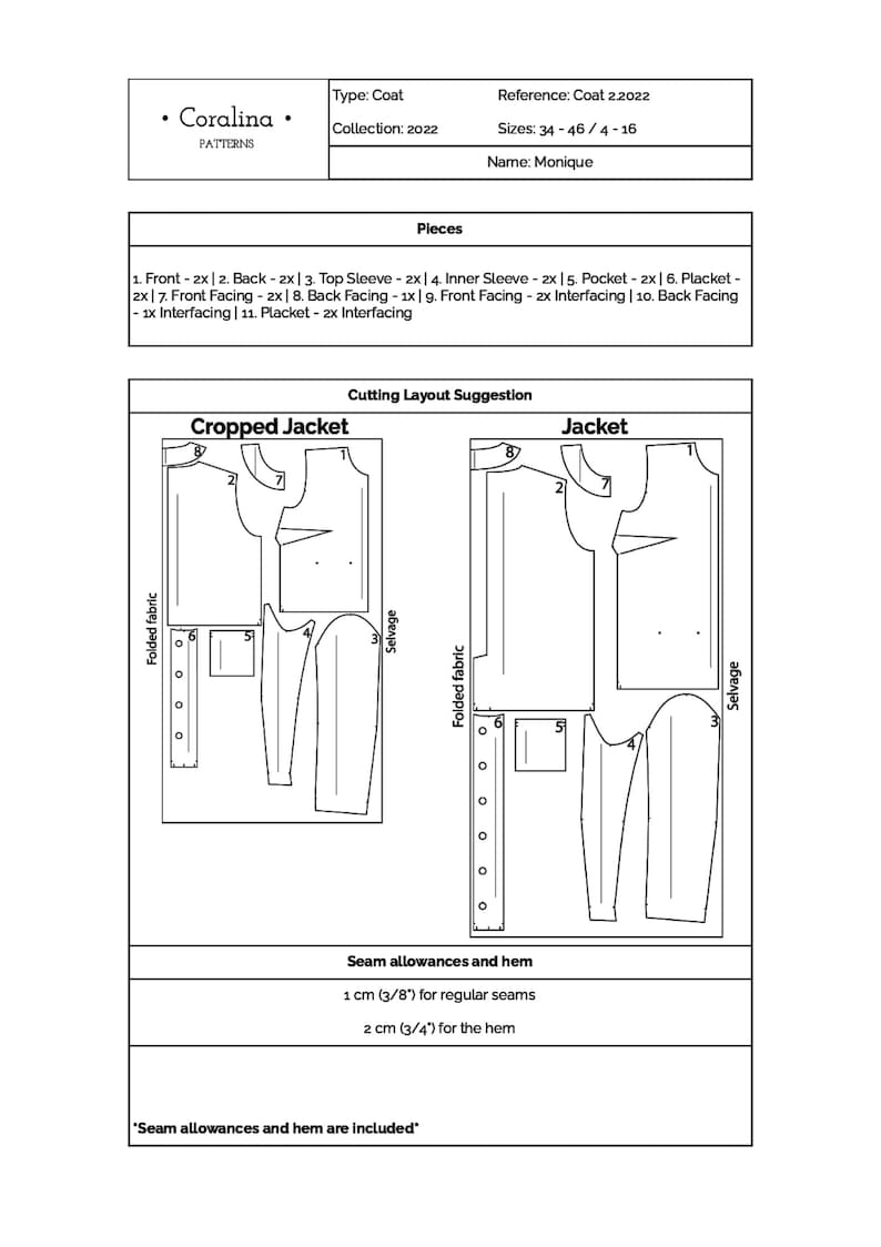 Tweed Jacket PDF Sewing Pattern Boxy Jacket Pattern Sizes Etsy