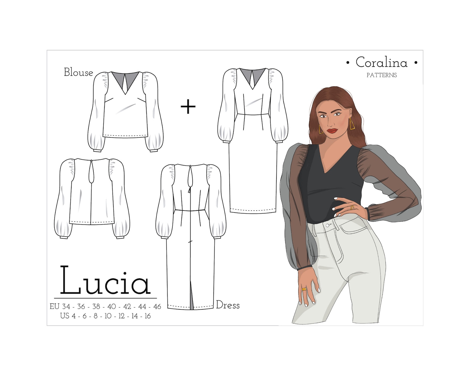 Puff Sleeve Top PDF Sewing Pattern | Sizes 4-16 (EU 34-46) | Instant ...