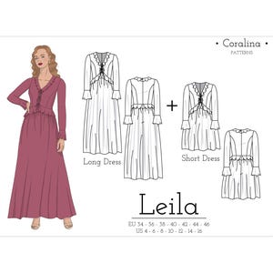 Ruffle Maxi Dress PDF Sewing Pattern | Tie Front Long Dress | Sizes 4-16 (EU 34-46) | Two Length Options | Instant Download