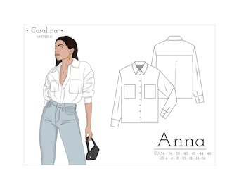 Camicia oversize con maniche lunghe PDF Modello di cucito / Taglie 4-16 (EU 34-46) / Download immediato