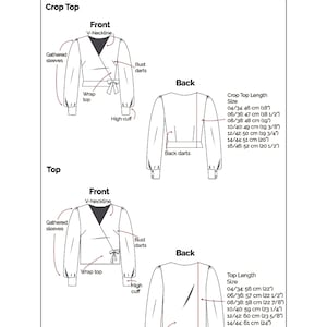 Long Sleeve Wrap Top PDF Sewing Pattern Sizes 4-16 EU 34-46 Two Length ...