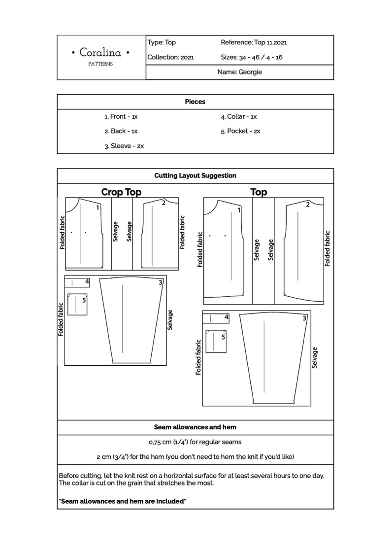 Long Sleeve Crop Top PDF Sewing Pattern Sizes 416 EU Etsy