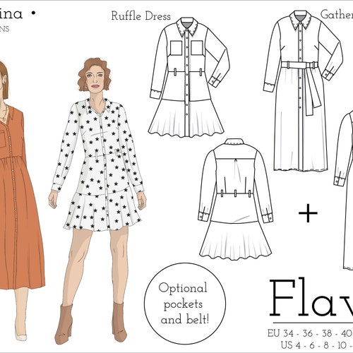 Gathered Front Dress PDF Sewing Pattern Sizes 4-16 EU - Etsy