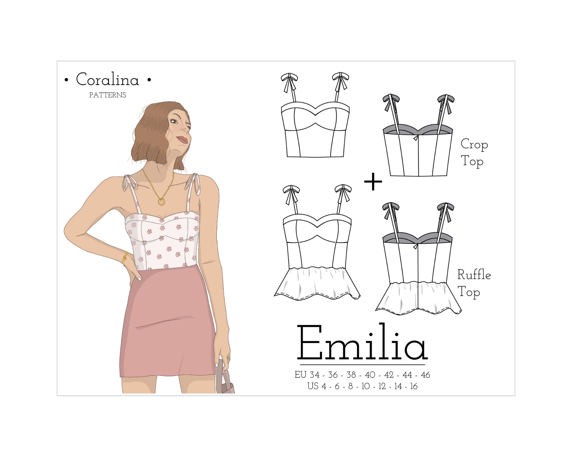 Bustier Cami Top PDF Sewing Pattern Corset Pattern Sizes 4-16 EU 34-46 Two  Style Options Instant Download 