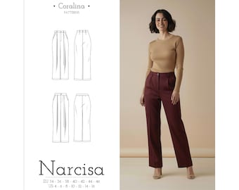 Pleated High-Waisted Pants Sewing Pattern | Straight Leg Trousers | Sizes 4-16 (EU 34-46) (PDF Download)