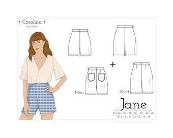 High-Waist Shorts PDF Sewing Pattern | Sizes 4-16 (EU 34-46) | Two length Options | Instant Download