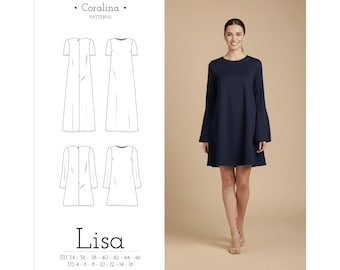 Patrón de costura para minivestido con corte al bies: Manga acampanada / Tallas 4-16 (UE 34-46) / Descargar