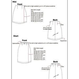 Mini Skirt PDF Sewing Pattern Sizes 4-16 EU 34-46 Two Length Options ...