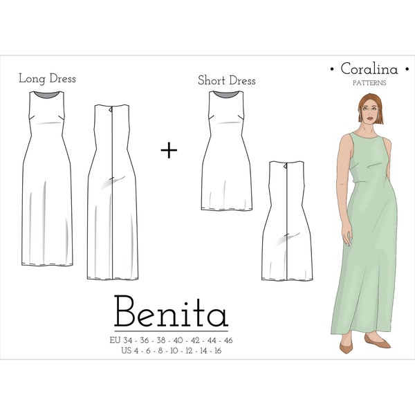 Bias Cut Halter Dress PDF Sewing Pattern | Formal Dress Pattern | Two Length Options | Sizes 4-16 (EU 34-46) | Instant Download