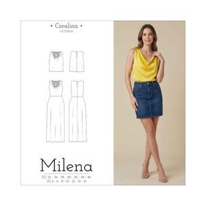 Wykrój PDF na bluzkę z satyny z dekoltem typu cowl | Wykrój sukienki z dekoltem typu cowl z przodu ciętej ukośnie | Rozmiary 4-16 (EU 34-46) | Dwie opcje stylu | Natychmiastowe pobranie