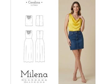 Satin Cowl Neck Top PDF Sewing Pattern | Front Cowl Dress | Sizes 4-16 (EU 34-46)