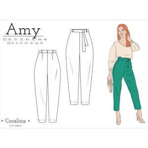High-Waist Pants PDF Sewing Pattern | Sizes 4-16 (EU 34-46) | Instant Download