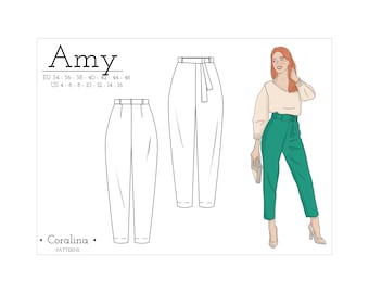 High-Waist Pants PDF Sewing Pattern | Sizes 4-16 (EU 34-46) | Instant Download